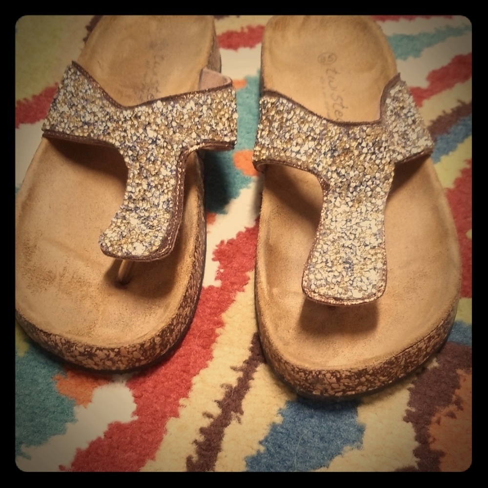 Twisted sandels very blingy white , gold
